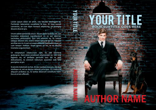 Man in chair with doberman premade book cover for thriller, mystery, or suspense authors