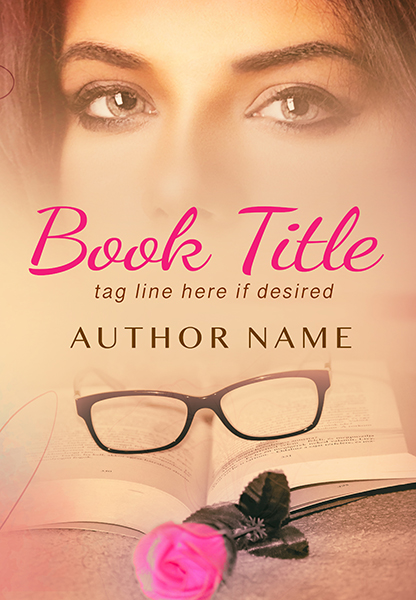 Woman with a book and romantic pink roses premade book cover