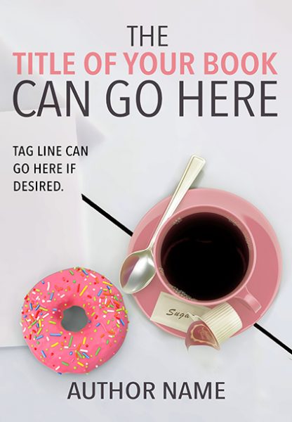 Desk with coffee and donuts premade book cover
