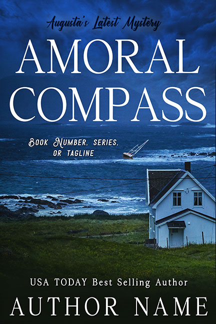 Amoral Compass - Solitary House with Evening Shoreline Mystery Premade Book Cover