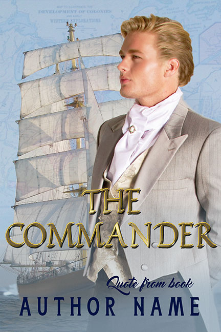 Historical captain standing by his ship premade book cover