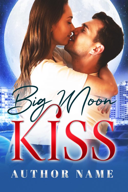 Sweet Couple Kissing and Embracing in Front of Full Moon Premade Book Cover