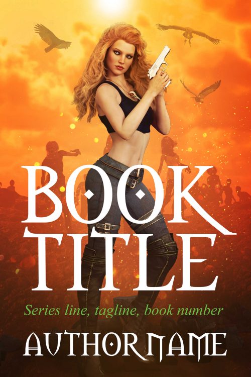 Zombie Fantasy with Undead Silhouette Behind Woman Premade Book Cover