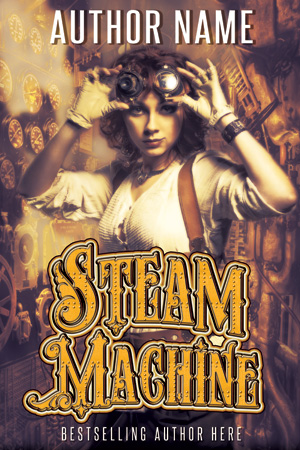 Steampunk Woman and Cog room Premade Book Cover