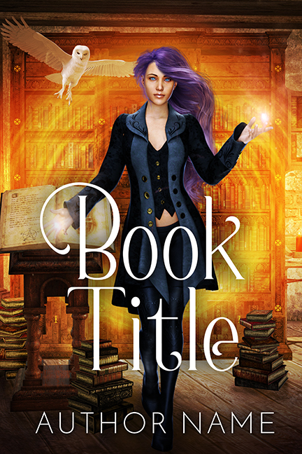 Woman with Books and Owl Young Adult Academy Premade Book Cover