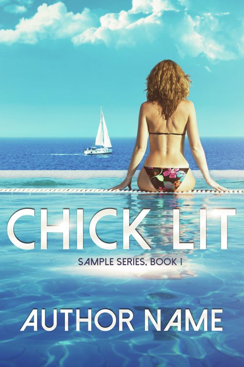 Woman with Pool, Ocean, Sailboat Womens Fiction Premade Book Cover