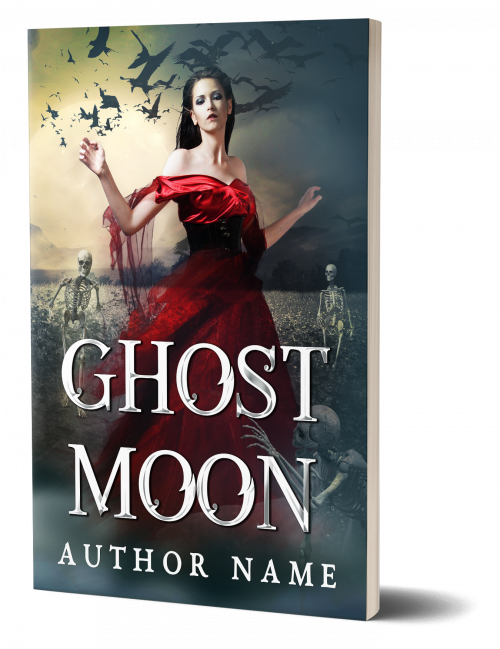 Beautiful Woman in Red Dress Escaping Skeletons Paranormal Suspense Premade Book Cover 3D