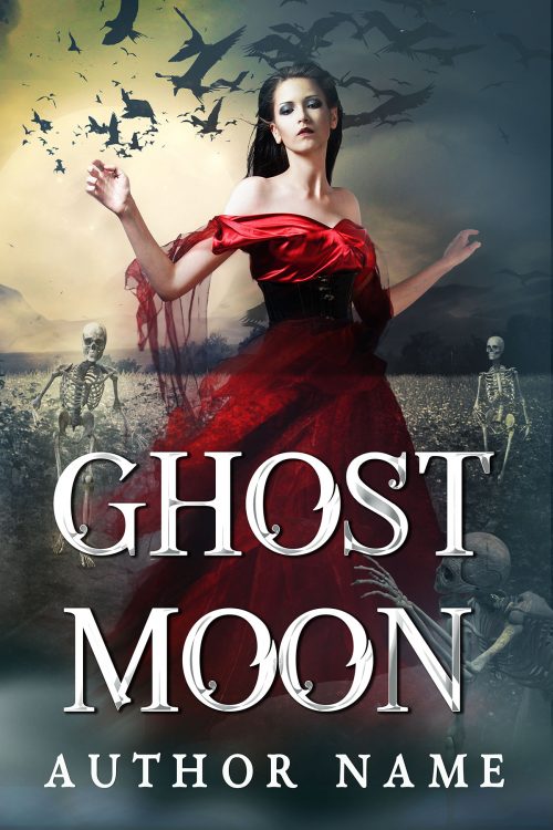 Beautiful Woman in Red Dress Escaping Skeletons Paranormal Suspense Premade Book Cover