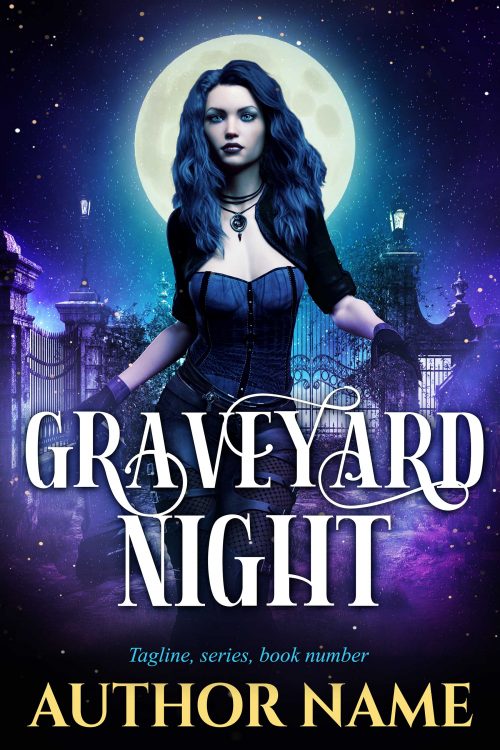 Graveyard Fight Woman in Leather with Full Moon Premade Book Cover