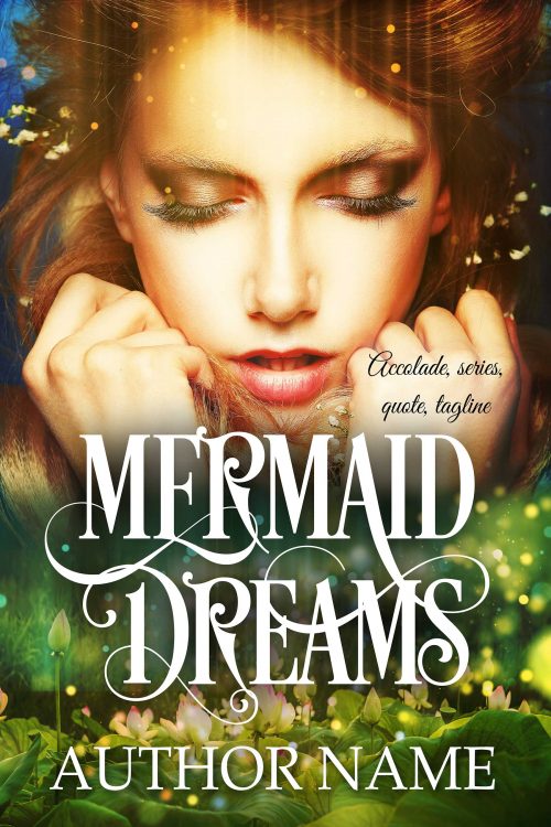 Mermaid Dreams Fantasy Woman's Face over Waterlilies Premade Book Cover