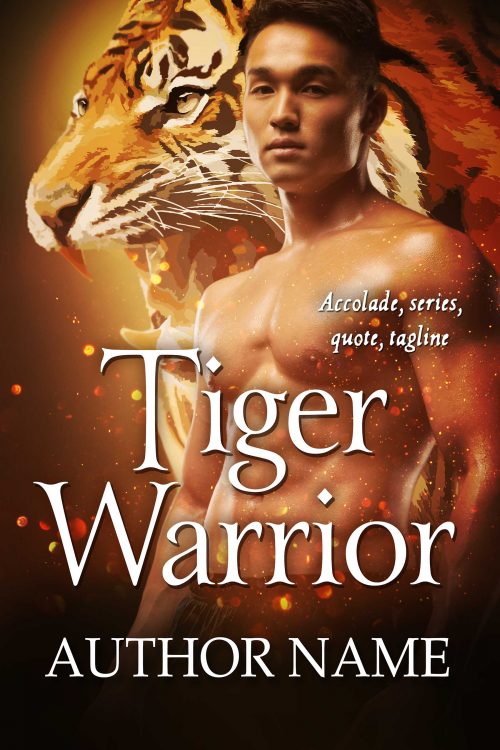 Beautiful Shirtless Asian Man in Front of Tiger Premade Book Cover