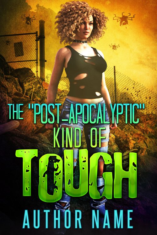 Post-Apocalyptic Woman Standing in Destroyed Landscape Premade Book Cover