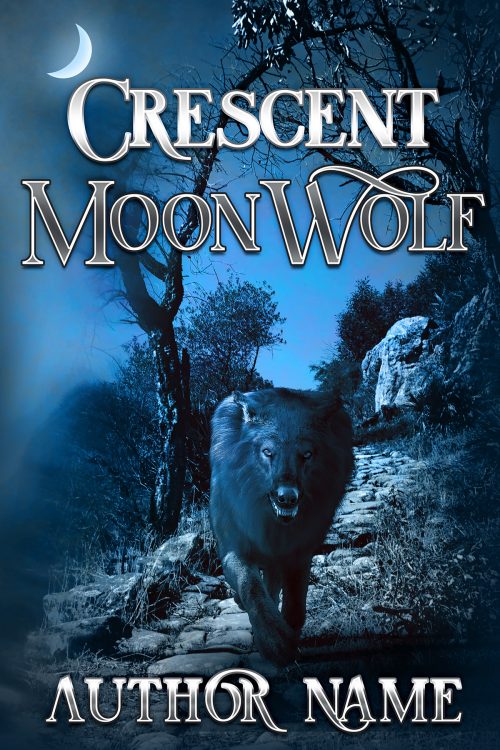Crescent Moon with Black Timber Wolf Premade Book Cover