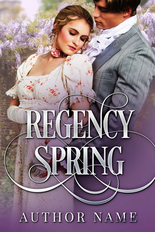 Sweet Historical Regency Romance couple with Wisteria Premade Book Cover