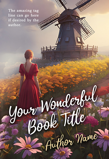 Sweet Girl in a Field of Flowers and a Windmill Premade Book Cover