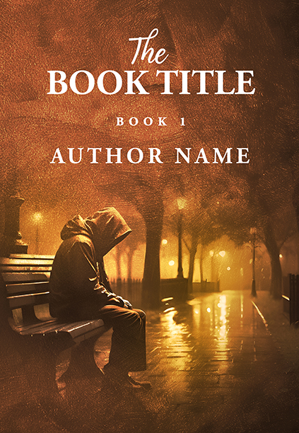 Man Sitting on a Bench on a Rainy and Cold Night Premade Book Cover