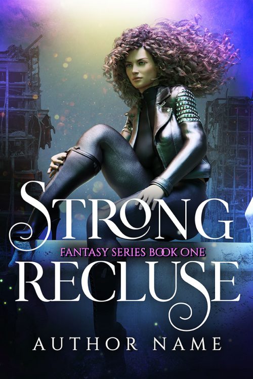 Romantic Urban Fantasy woman sitting on wall overlooking a broken city Premade Book Cover