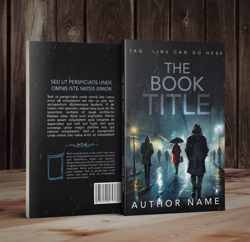 People Walking on the Street on a Rainy Night Premade Book Cover 3d