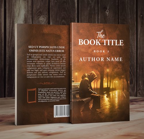 Man Sitting on a Bench on a Rainy and Cold Night Premade Book Cover 3d